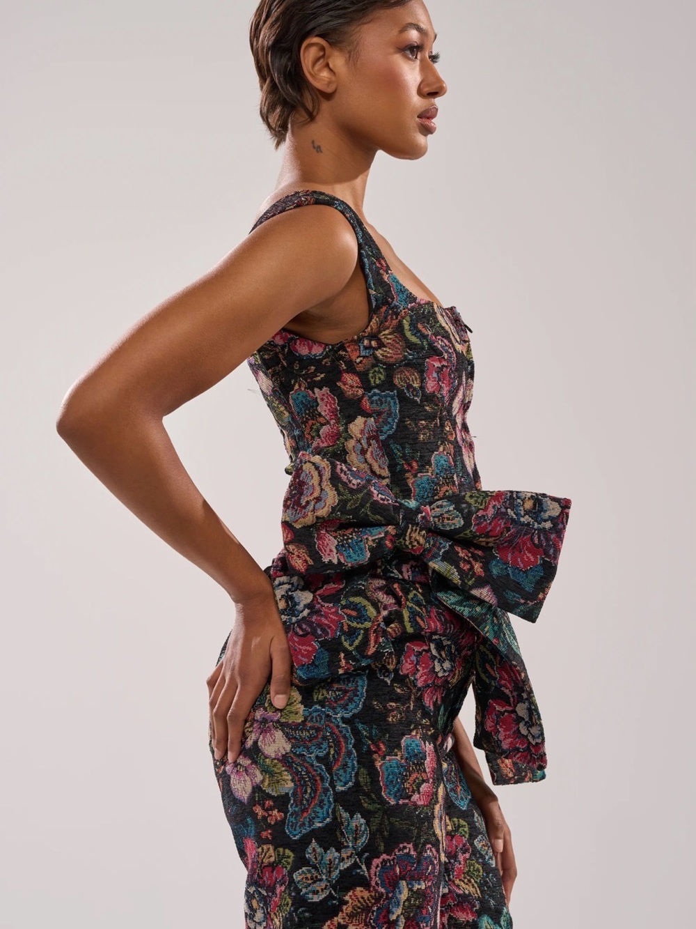 AKIRA Pretty Little Lady Floral Brocade Corset Top with Bows - Size Small - Picture 2 of 8
